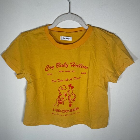Cry Baby Hotline 1-800-CRY-BABY Short Sleeve Cropped Tee - Picture 1 of 2